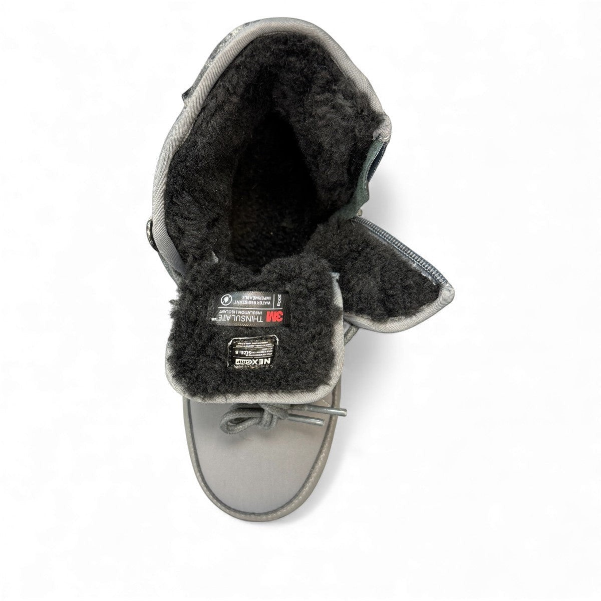 NexGrip Wonder Mid 2E charcoal waterproof winter boot with retractable ice cleats and wool lining.
photo of the top side
