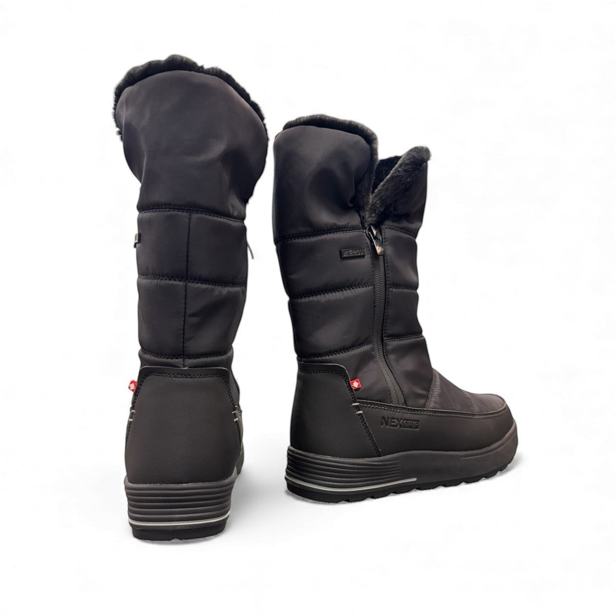 NEXGRIP Ice Cylia black waterproof winter boot with side zipper, faux fur lining, and non-slip outsole.
photo of the back side
