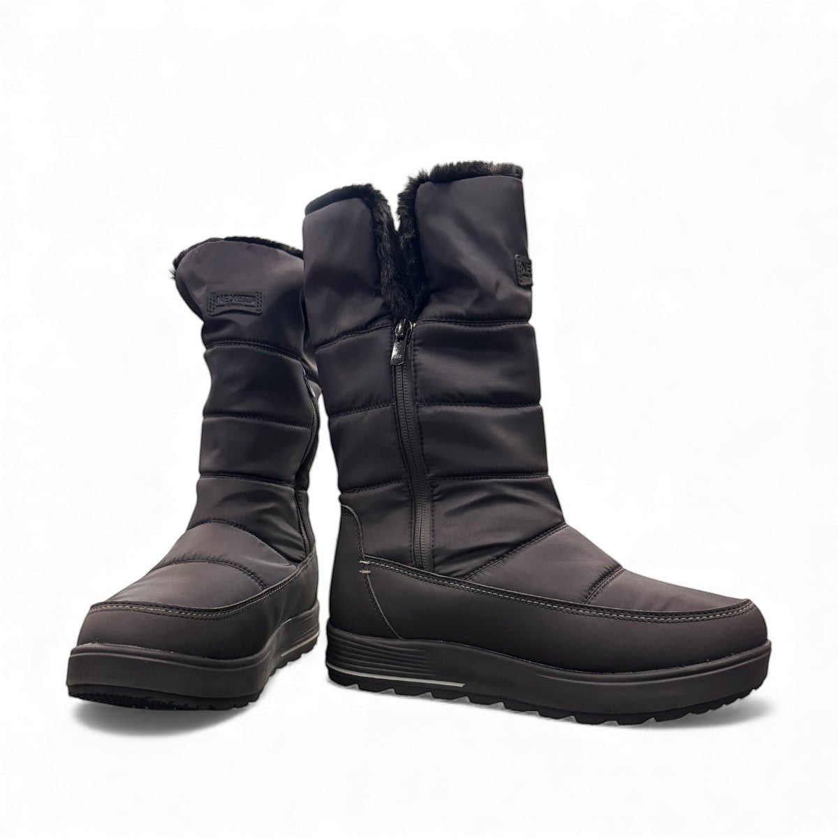 NEXGRIP Ice Cylia black waterproof winter boot with side zipper, faux fur lining, and non-slip outsole.
photo of the front side