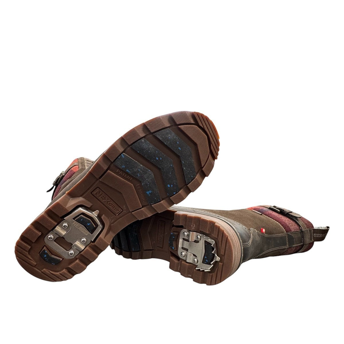 NEXGRIP ICE JENNA 5.0 chocolate brown waterproof winter boot with plaid cuff, lace-up front, and buckle.
photo of the bottom side