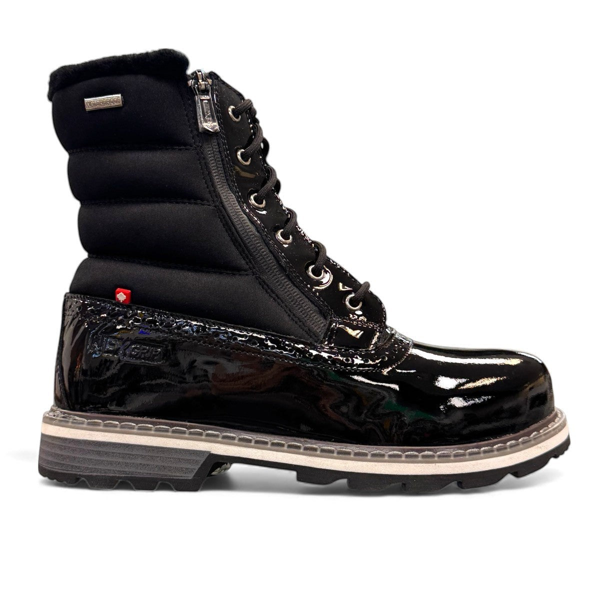 NexGrip Ice Kim 5.0 black glossy waterproof winter boot with side zip and insulated leather upper
photo of the right side
