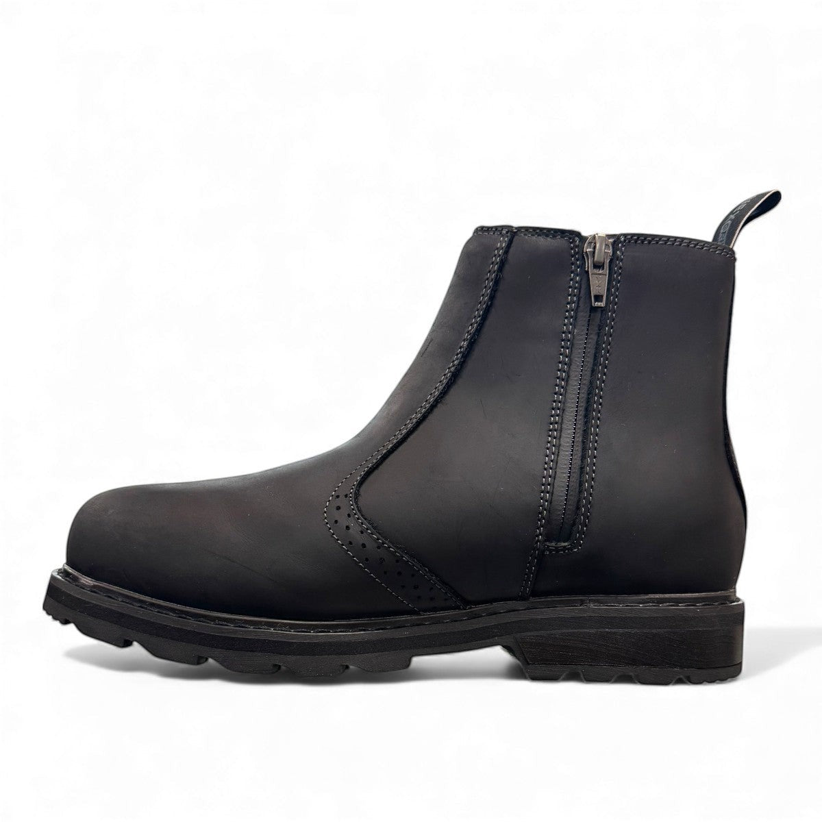 NEXGRIP ICE STELLA 6.0 all black waterproof leather winter boot with floral elastic side panel.
photo of the left side