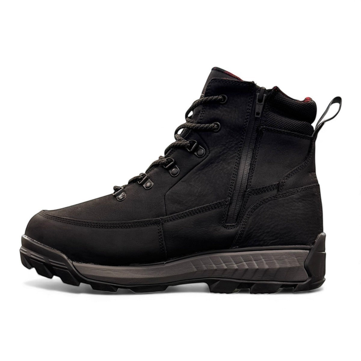 NexGrip Wonder Mid 2E charcoal waterproof winter boot with retractable ice cleats and wool lining.
photo of the left side