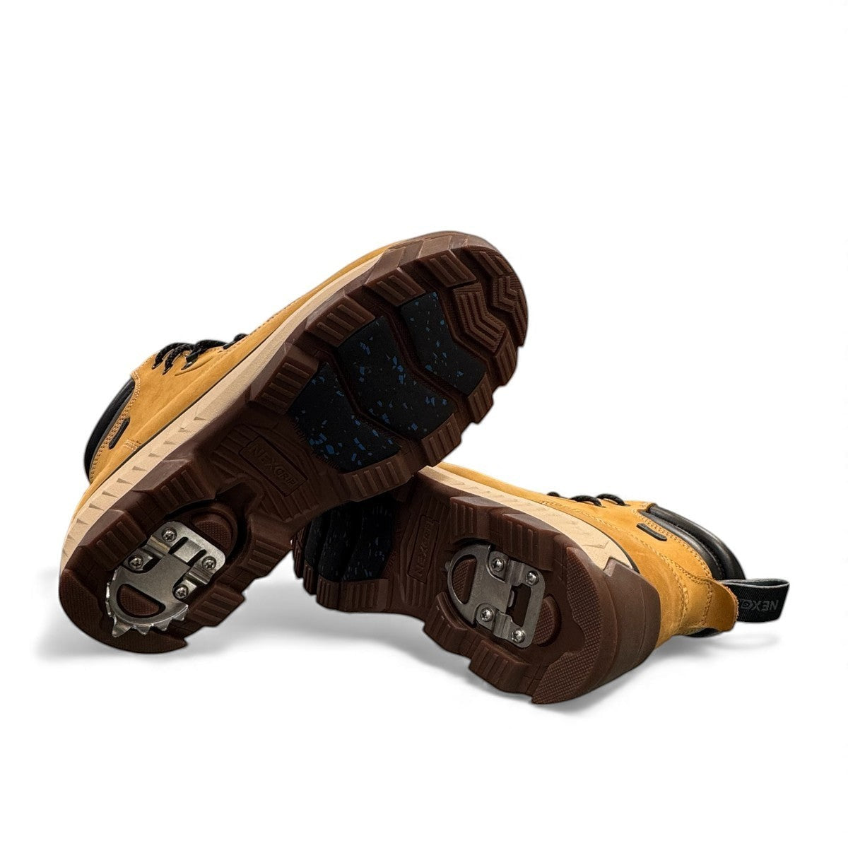 Nexgrip Ice Stone wheat waterproof leather winter boot with retractable cleats and black lace-up detail.
photo of the bottom side