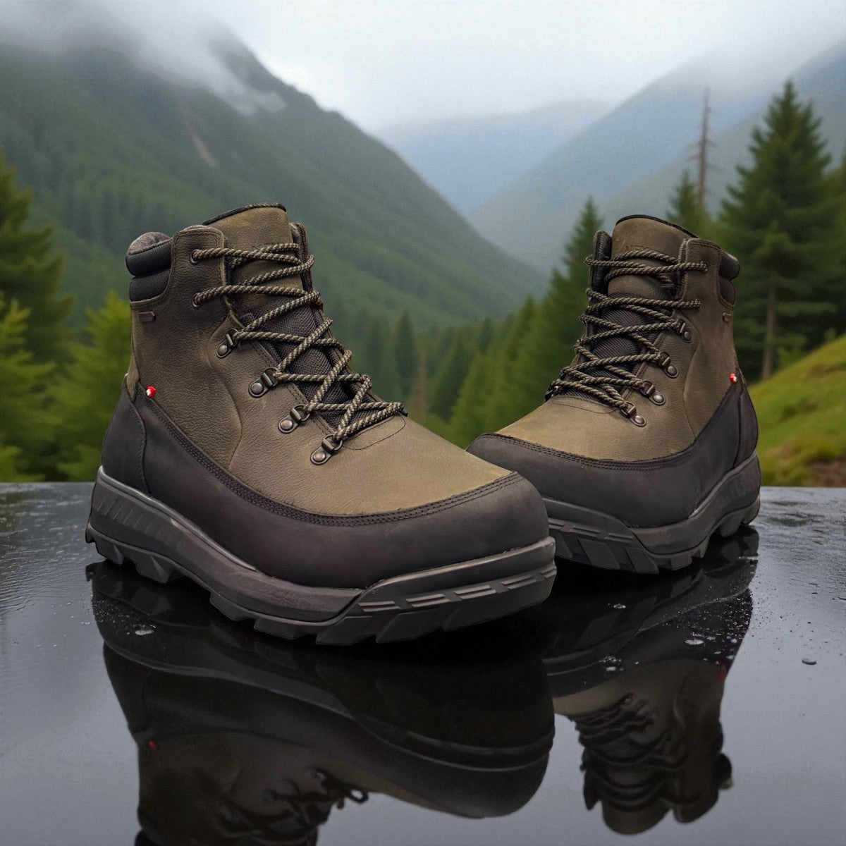 NEXGRIP ICE STONE olive waterproof winter boot with retractable steel cleats and merino wool lining.
photo of the front side