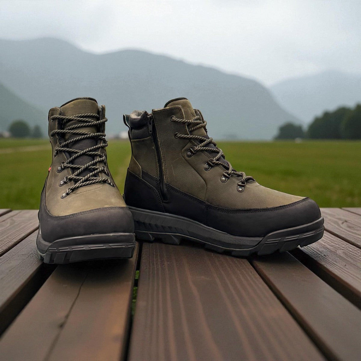 NEXGRIP ICE STONE olive waterproof winter boot with retractable steel cleats and merino wool lining.
photo of the front side