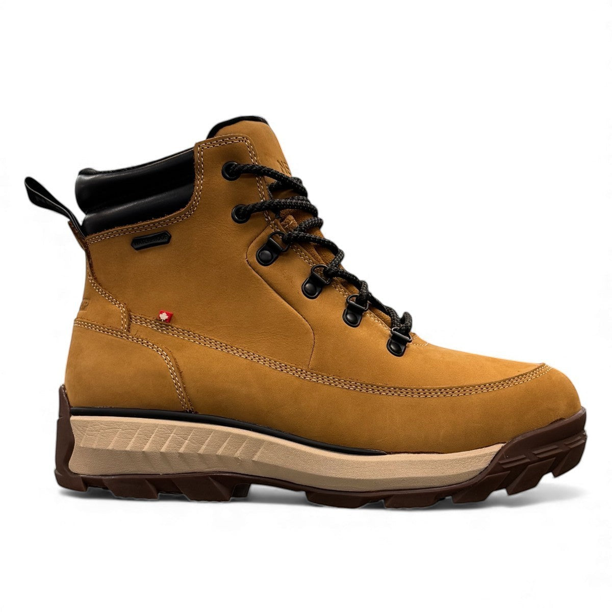 Nexgrip Ice Stone wheat waterproof leather winter boot with retractable cleats and black lace-up detail.
photo of the right side