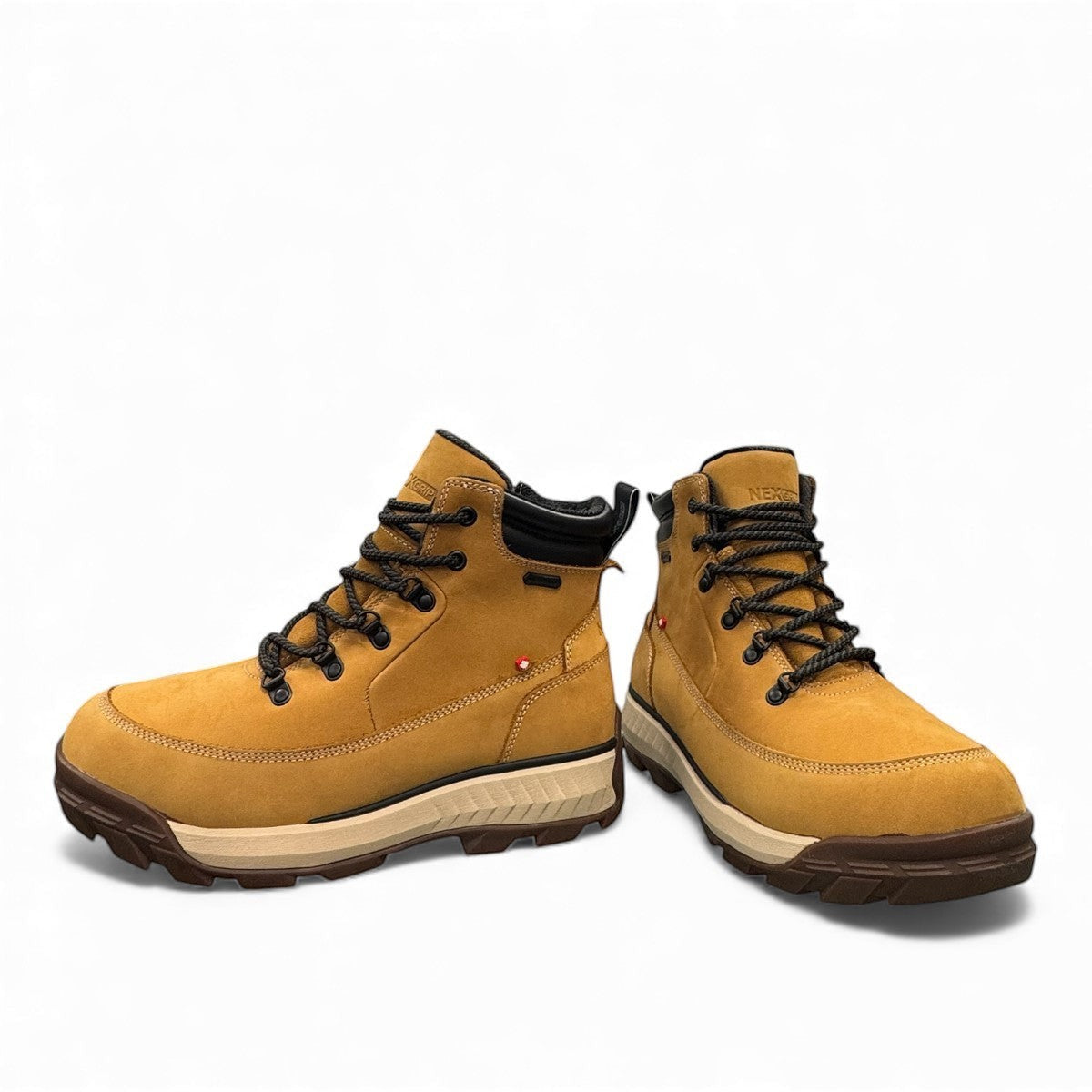 Nexgrip Ice Stone wheat waterproof leather winter boot with retractable cleats and black lace-up detail.
photo of the front side