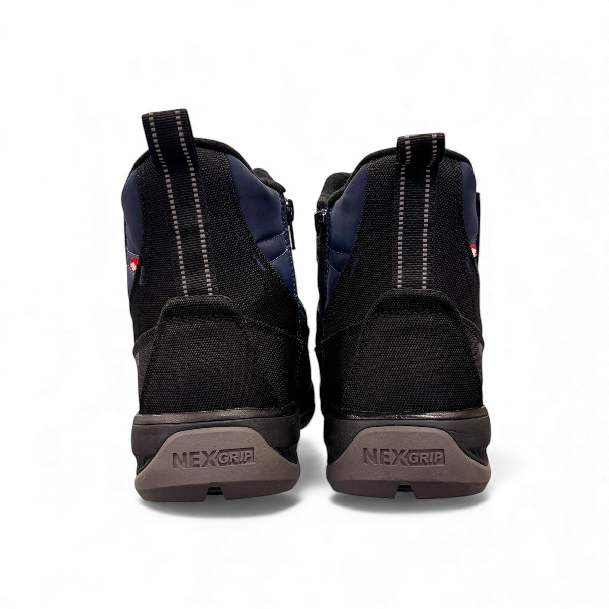 navy NexGrip Ice Maeva winter boot with waterproof quilted upper and retractable anti-slip cleat sole.
photo of the back side