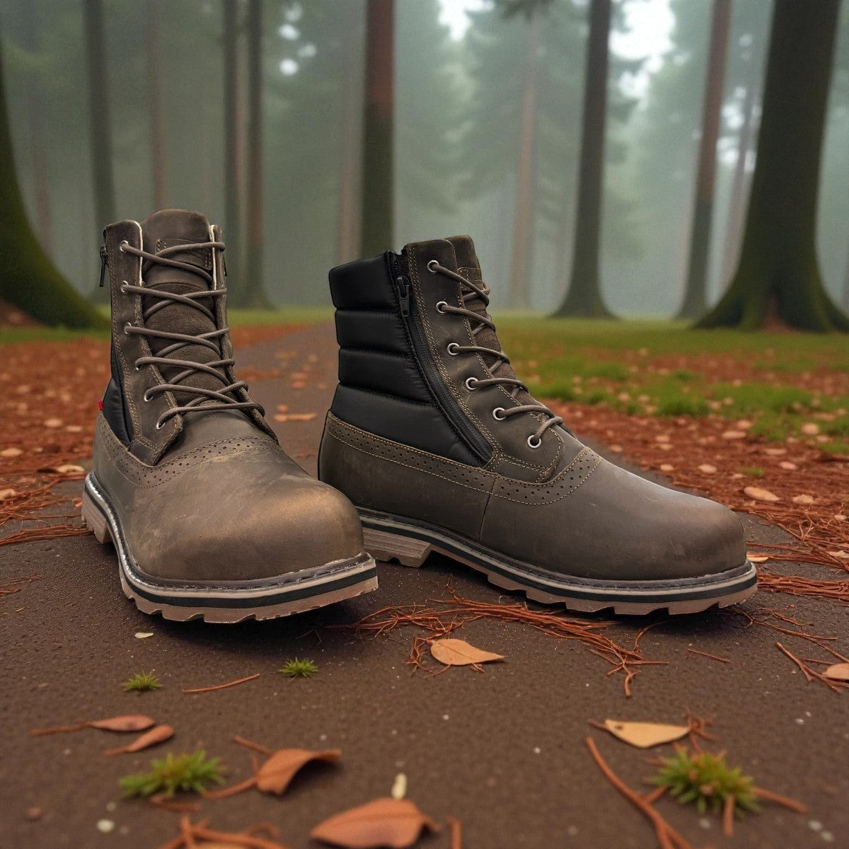 NexGrip Ice Kim 6.0 oatmeal leather winter boots with side zipper and rugged ice grip sole.
photo of the front side