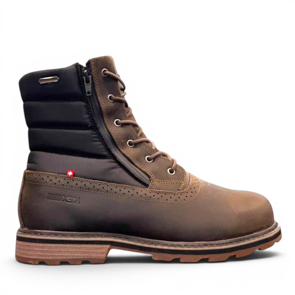 NexGrip Ice Kim 6.0 oatmeal leather winter boots with side zipper and rugged ice grip sole.
photo of the right side
