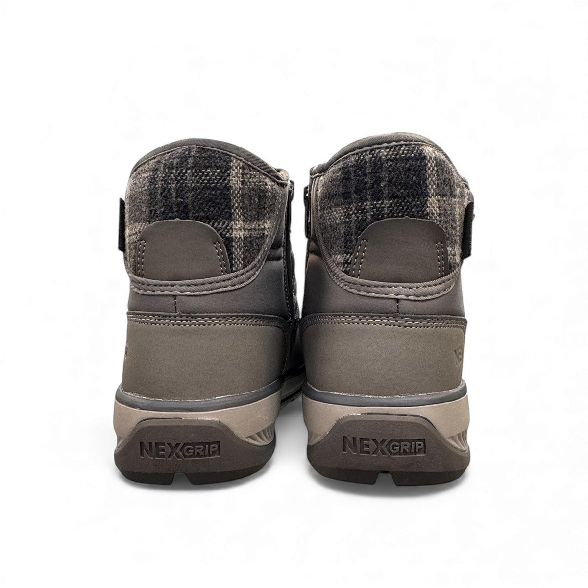 NexGrip Wonder Mid 2E charcoal waterproof winter boot with retractable ice cleats and wool lining.
photo of the back side