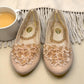 Nikpa cream synthetic ballet flat with handmade floral embellishment on the toe