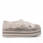 NIKPA DIBA white bridal platform sneaker with floral lace, pearl embellishments, and crystal trim.