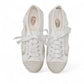 NIKPA DIBA white bridal platform sneaker with floral lace, pearl embellishments, and crystal trim.