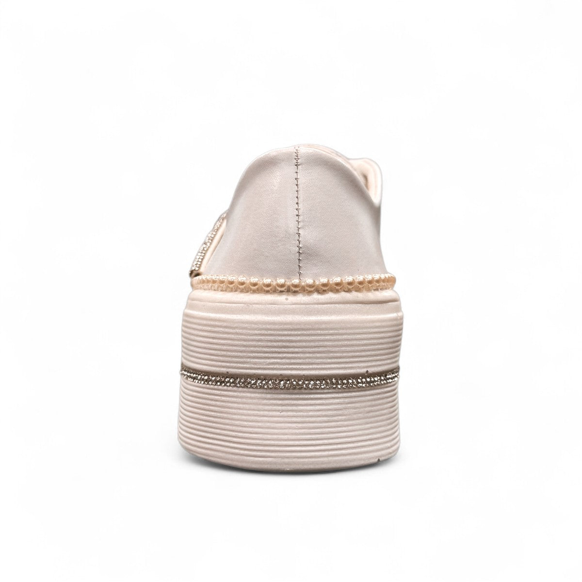 Nikpa Heart white platform sneakers with rhinestone heart detail and pearl trim