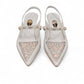 NIKPA LARA white bridal slingback heels with pearl embellishments and a unique sculptural heel
