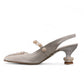NIKPA LARA white bridal slingback heels with pearl embellishments and a unique sculptural heel