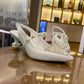 NIKPA LARA white bridal slingback heels with pearl embellishments and a unique sculptural heel