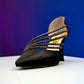 Nikpa OCTI black bridal high heel shoe with elegant parallel embellished straps and pointed toe
