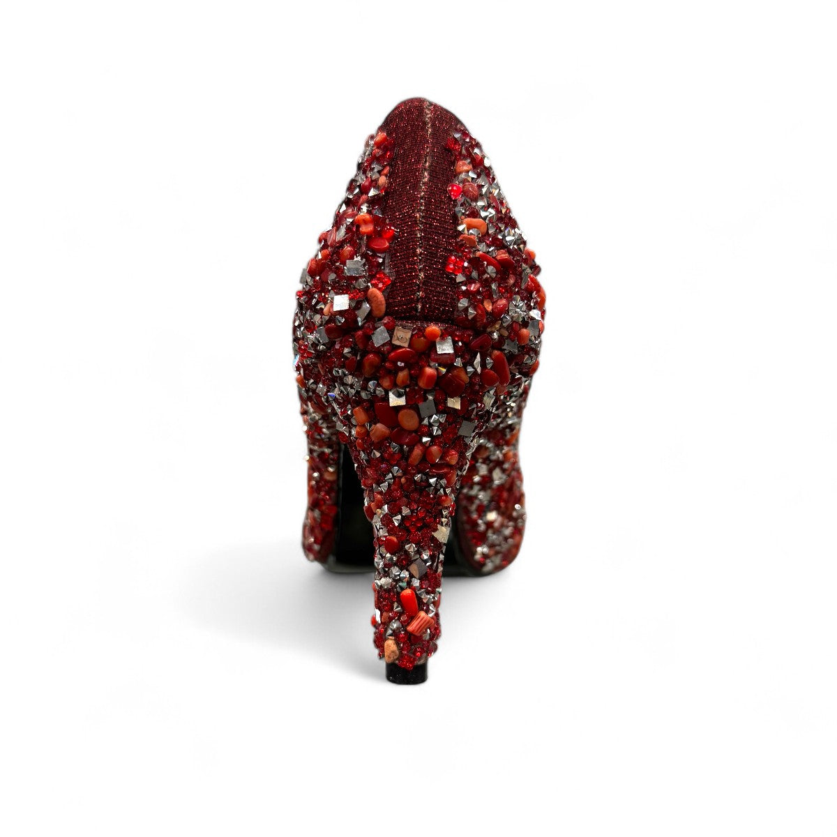 Nikpa Seaside red synthetic high heel pump adorned with intricate handmade beads and crystals