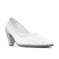 NIKPA TINA white bridal high heels with delicate lace detailing and a comfortable block heel