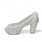 NIKPA white lace bridal platform heels with sequin embellishments and floral heel detail