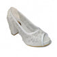 NIKPA white lace bridal platform heels with sequin embellishments and floral heel detail