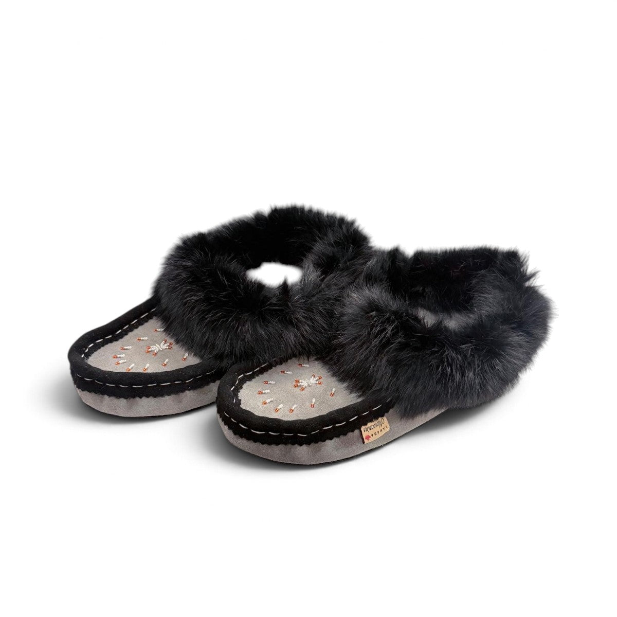 ALBERTA SUEDE MOCCASIN - GREY/BLACK FUR