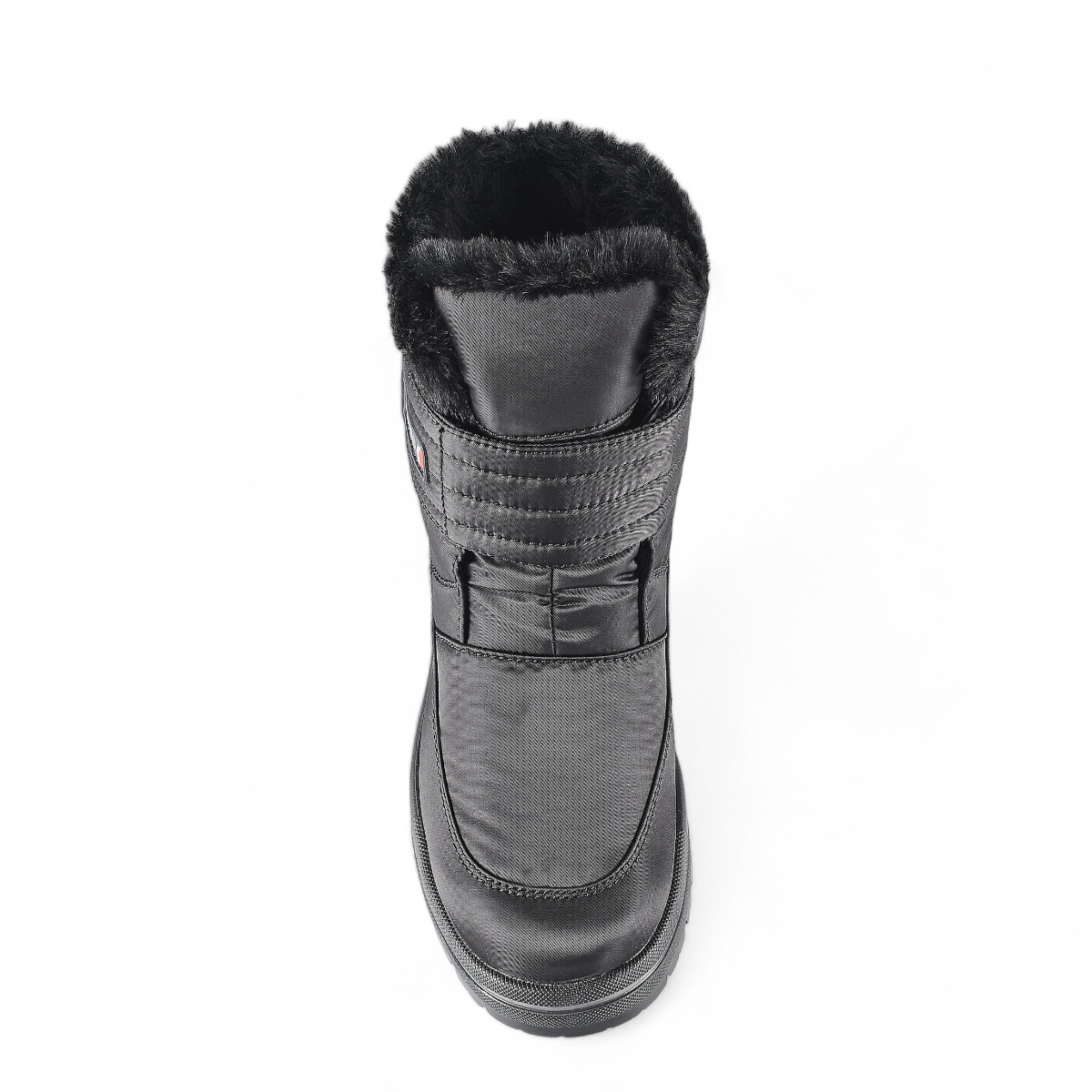 Olang Luna black winter boot with wool lining, waterproof BREATHTEX membrane, and durable traction sole. Photo of upper view.