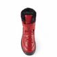 Olang Luna red winter boot with wool lining, velcro strap, and durable traction sole for icy conditions. Photo of upper view.