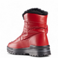 Olang Luna red winter boot with wool lining, velcro strap, and durable traction sole for icy conditions. Photo of back side view.