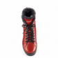 Olang Zaide red hydro-suede and leather winter boot with shearling lining and Alaska ice-grip outsole. Photo of upper view.