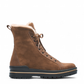 Olang Zaide brown suede winter boot with shearling lining, lace-up front, and durable black rubber sole. Photo of right side view.