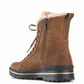 Olang Zaide brown suede winter boot with shearling lining, lace-up front, and durable black rubber sole. Photo of back side view.
