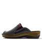 ortho-flex-S6132L black leather comfort clogs with multi-tone strap details, contrast stitching, and a low wedge sole.
photo of the left side