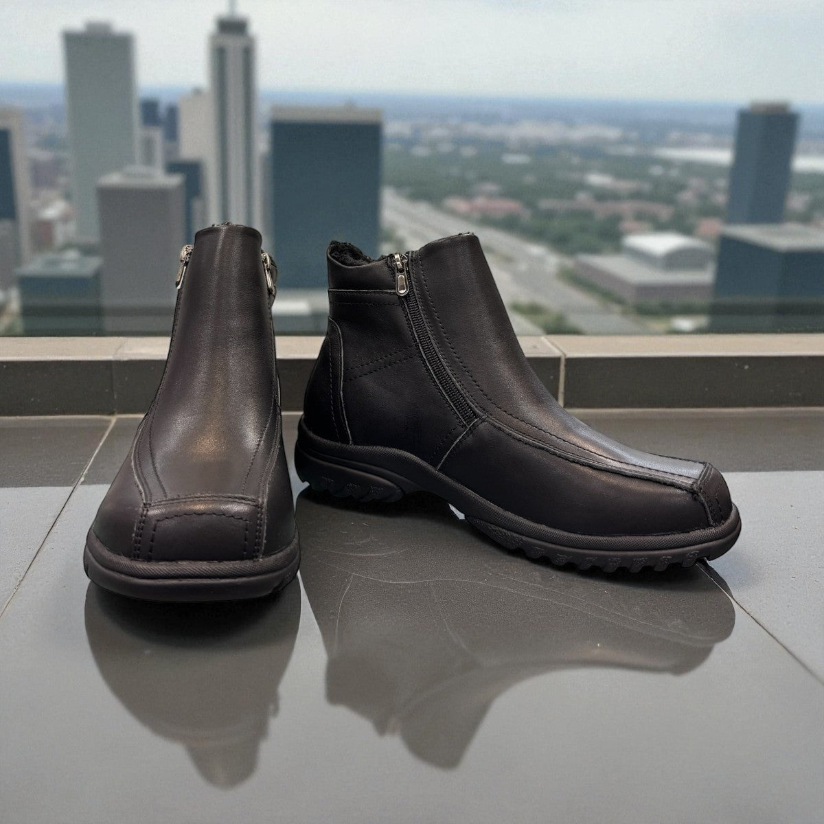 ORTHO FLEX F5111L black mid-ankle boot with side zipper, wool-like lining, and durable low-heel sole.
photo of the front side