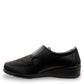 ORTHO FLEX F8244 black comfort shoe with adjustable strap, textured accents, and cushioned sole.
photo of the left side
