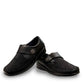 ORTHO FLEX F8244 black comfort shoe with adjustable strap, textured accents, and cushioned sole.
photo of the front side