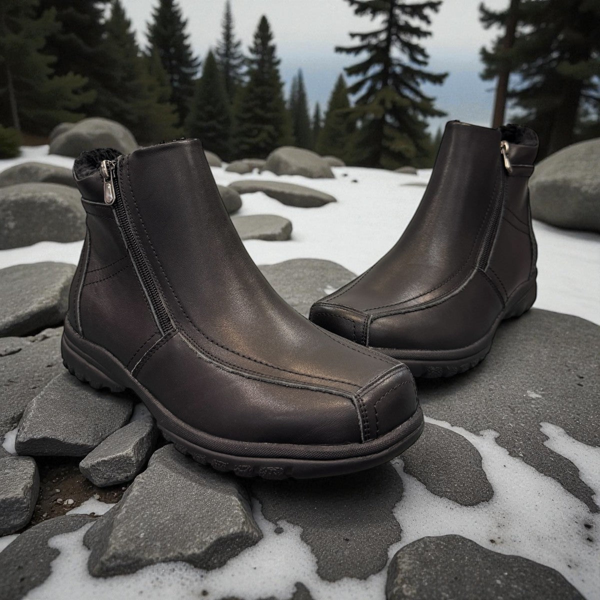 ORTHO FLEX F5111L black mid-ankle boot with side zipper, wool-like lining, and durable low-heel sole.
photo of the front side