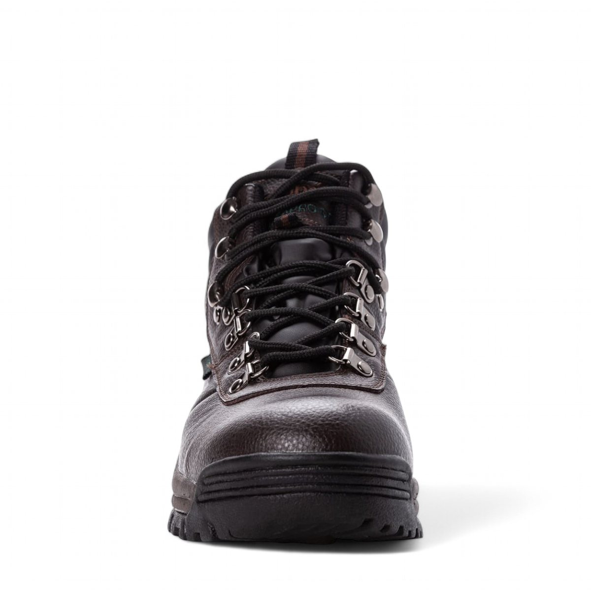 Propet Cliff Walker hiking boot in bronco brown full-grain leather with a high-traction rubber outsole.
 photo of the front side