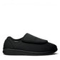 Propet Cush N Foot black stretchable slipper with adjustable strap for swollen feet and bunions.
photo of the right side