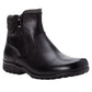 Propet Darley black leather ankle bootie with twin zips, knit collar, and rubber outsole.
photo of the front side