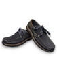 Propet Pomeroy navy suede boat shoe with lace closure, contrast stitching, and cushioned EVA midsole.
photo of the front side