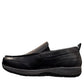 Propet Preston black leather slip-on boat shoe with twin gores and a flexible EVA outsole.
photo of the left side