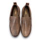 Propet Preston coffee brown leather slip-on boat shoe with twin gore detailing and flexible EVA outsole.
photo of the top side