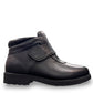 Propet Tyler black leather waterproof boot with hook and loop strap and rugged TPR outsole.
photo of the right side