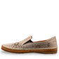 Roamers Atzi silver grey leather flat with intricate cutout details and a comfortable rubber sole.
photo of the left side