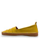 Roamers Avery yellow leather flat with cutout details and stitched rubber sole, side view.
photo of the left side