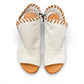 Roamers Eden white leather wedge sandal with brown lace-up detail and side zipper entry.
photo of the top side